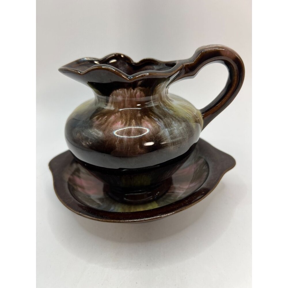 RedWare Brown Drip Glaze Small Pitcher & Bowl